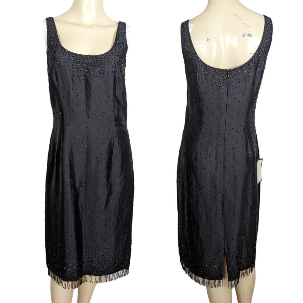 Ann Taylor Vintage sleeveless beaded Fringe‎ hem Cocktail party black dress 6